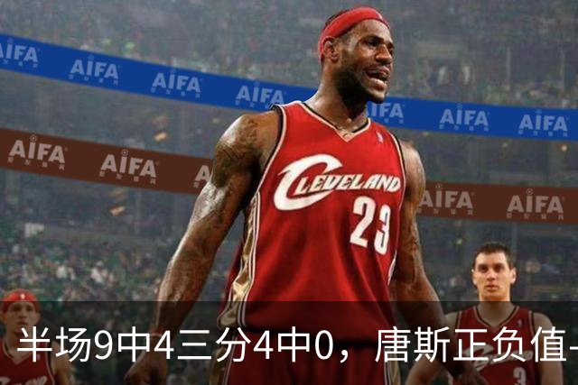 半场9中4三分4中0，唐斯正负值-10全场最低